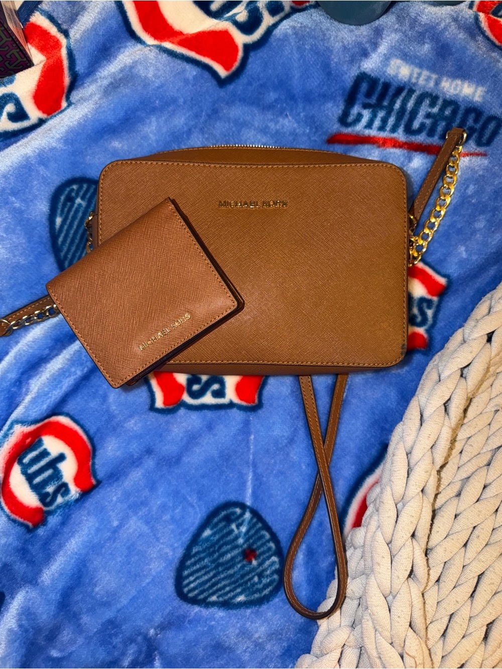 Michael Kors Brown Saffiano Crossbody with Matching Card Case